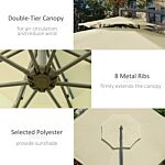 Outsunny 2.7m Garden Banana Parasol Cantilever Umbrella With Crank Handle, Double Tier Canopy And Cross Base For Outdoor, Hanging Sun Shade, Beige