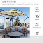 Outsunny 2.7m Garden Banana Parasol Cantilever Umbrella With Crank Handle, Double Tier Canopy And Cross Base For Outdoor, Hanging Sun Shade, Beige