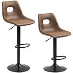 Homcom Set Of 2 Bar Stools With Backs,retro-look , Faux Leather, Adjustable Breakfast Dining Stools With Backrest, Footrest, Brown