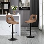 Homcom Set Of 2 Bar Stools With Backs,retro-look , Faux Leather, Adjustable Breakfast Dining Stools With Backrest, Footrest, Brown