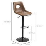 Homcom Set Of 2 Bar Stools With Backs,retro-look , Faux Leather, Adjustable Breakfast Dining Stools With Backrest, Footrest, Brown