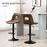 Homcom Set Of 2 Bar Stools With Backs,retro-look , Faux Leather, Adjustable Breakfast Dining Stools With Backrest, Footrest, Brown