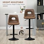 Homcom Set Of 2 Bar Stools With Backs,retro-look , Faux Leather, Adjustable Breakfast Dining Stools With Backrest, Footrest, Brown