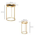 Homcom Set Of 2 Nesting Coffee Tables With Gold Metal Base, Nest Of Tables With Embedded Tabletop In Marble Color, Living Room, Bedroom