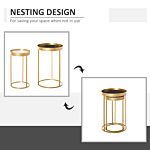 Homcom Set Of 2 Nesting Coffee Tables With Gold Metal Base, Nest Of Tables With Embedded Tabletop In Marble Color, Living Room, Bedroom