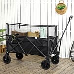 Outsunny Folding Garden Trolley, 180l Wagon Cart With Extendable Side Walls, For Beach, Camping, Festival, Black