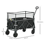 Outsunny Folding Garden Trolley, 180l Wagon Cart With Extendable Side Walls, For Beach, Camping, Festival, Black