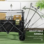 Outsunny Folding Garden Trolley, 180l Wagon Cart With Extendable Side Walls, For Beach, Camping, Festival, Black