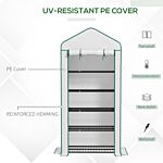 Outsunny 5 Tier Widened Mini Greenhouse W/ Reinforced Pe Cover, Portable Green House W/ Roll-up Door & Wire Shelves, 193h X 90w X 49dcm, White