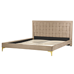 Upholstered Bed Frame Taupe Velvet Eu King Size 160x200 Cm 5ft3 Headboard Golden Legs Beliani