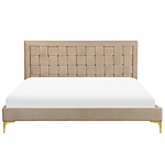 Upholstered Bed Frame Taupe Velvet Eu King Size 160x200 Cm 5ft3 Headboard Golden Legs Beliani