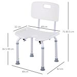 Homcom 8-level Height Adjustable Bath Stool Spa Shower Chair Aluminum W/ Non-slip Feet And Handle, Load Capacity 136kg