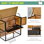 Pawhut Wood-metal Guinea Pigs Hutches Elevated Pet House Bunny Cage With Slide-out Tray Asphalt Openable Roof Lockable Door Outdoor
