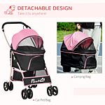 Pawhut Detachable Pet Stroller With Rain Cover, 3 In 1 Cat Dog Pushchair, Foldable Carrying Bag W/ Universal Wheels, Brake, Canopy, Basket