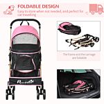 Pawhut Detachable Pet Stroller With Rain Cover, 3 In 1 Cat Dog Pushchair, Foldable Carrying Bag W/ Universal Wheels, Brake, Canopy, Basket