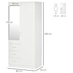 Homcom Modern Mirror Wardrobe 2 Door Storage Cupboards Home Storage Organisation Furniture With Adjustable Shelf, 3 Drawers, 80w X 50d X 180hcm-whit