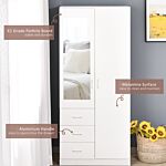 Homcom Modern Mirror Wardrobe 2 Door Storage Cupboards Home Storage Organisation Furniture With Adjustable Shelf, 3 Drawers, 80w X 50d X 180hcm-whit