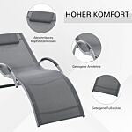 Outsunny Ergonomic Lounger Chair Portable Armchair With Removable Headrest Pillow For Garden Patio Outside All Aluminium Frame Dark Grey