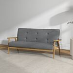 Homcom Modern 2-seat Sofa Linen Fabric Upholstery Tufted Couch With Rubberwood Legs Dark Grey