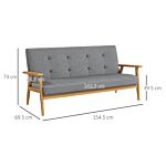 Homcom Modern 2-seat Sofa Linen Fabric Upholstery Tufted Couch With Rubberwood Legs Dark Grey