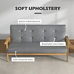 Homcom Modern 2-seat Sofa Linen Fabric Upholstery Tufted Couch With Rubberwood Legs Dark Grey