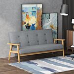 Homcom Modern 2-seat Sofa Linen Fabric Upholstery Tufted Couch With Rubberwood Legs Dark Grey