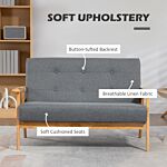 Homcom Modern 2-seat Sofa Linen Fabric Upholstery Tufted Couch With Rubberwood Legs Dark Grey