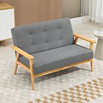 Homcom Modern 2-seat Sofa Linen Fabric Upholstery Tufted Couch With Rubberwood Legs Dark Grey