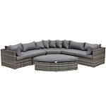 Outsunny 6-seater Outdoor Rattan Wicker Sofa Set Half Round Patio Conversation Furniture Set W/ Cushions Grey