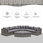 Outsunny 6-seater Outdoor Rattan Wicker Sofa Set Half Round Patio Conversation Furniture Set W/ Cushions Grey