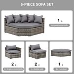 Outsunny 6-seater Outdoor Rattan Wicker Sofa Set Half Round Patio Conversation Furniture Set W/ Cushions Grey