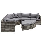 Outsunny 6-seater Outdoor Rattan Wicker Sofa Set Half Round Patio Conversation Furniture Set W/ Cushions Grey