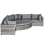 Outsunny 6-seater Outdoor Rattan Wicker Sofa Set Half Round Patio Conversation Furniture Set W/ Cushions Grey