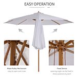 Outsunny 3(m) Fir Wooden Parasol Garden Umbrellas 8 Ribs Bamboo Sun Shade Patio Outdoor Umbrella Canopy, Cream White