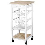 Homcom Mobile Rolling Kitchen Island Trolley For Living Room, Serving Cart With Drawer & Basket, White