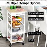 Homcom Mobile Rolling Kitchen Island Trolley For Living Room, Serving Cart With Drawer & Basket, White