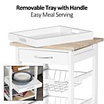 Homcom Mobile Rolling Kitchen Island Trolley For Living Room, Serving Cart With Drawer & Basket, White