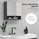 Kleankin Bathroom Mirror Cabinet, Wall Mounted Bathroom Storage Cupboard With Adjustable Shelves, 55w X 17d X 55hcm, Light Grey