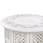 Side Table White With Carved Pattern Distressed Effect Living Room Hallway Rustic Oriental Beliani