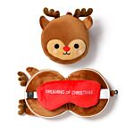 Christmas Reindeer Relaxeazzz Plush Round Travel Pillow & Eye Mask Set