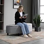 Homcom Semi-circle Storage Ottoman Bench Tufted Upholstered Accent Seat Footrest Stool With Rubberwood Legs For Entryway & Bedroom, Grey