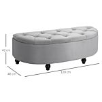 Homcom Semi-circle Storage Ottoman Bench Tufted Upholstered Accent Seat Footrest Stool With Rubberwood Legs For Entryway & Bedroom, Grey