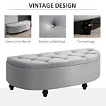 Homcom Semi-circle Storage Ottoman Bench Tufted Upholstered Accent Seat Footrest Stool With Rubberwood Legs For Entryway & Bedroom, Grey