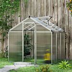 Outsunny 6 X 6ft Polycarbonate Greenhouse With Rain Gutters, Large Walk-in Green House With Window, Garden Plants Grow House With Aluminium