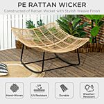 Outsunny Outdoor Pe Rattan Rocking Chair, Patio Luxury Round Wicker Garden Porch Furniture W/ Thick Cushion, Natural Wood Finish