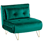 Small Sofa Bed Dark Green Velvet 1 Seater Fold-out Sleeper Armless With Cushion Metal Gold Legs Glamour Beliani