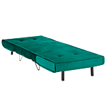 Small Sofa Bed Dark Green Velvet 1 Seater Fold-out Sleeper Armless With Cushion Metal Gold Legs Glamour Beliani