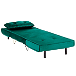 Small Sofa Bed Dark Green Velvet 1 Seater Fold-out Sleeper Armless With Cushion Metal Gold Legs Glamour Beliani