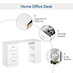 Homcom 120cm Computer Desk Writing Table Pc Workstation Study Laptop Stationery W/ 3 Shelf & Drawers White