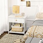 Homcom Bedside Table With Drawer And Bottom Shelf, Square Side End Table For Bedroom, Living Room, White